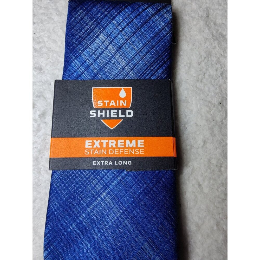 Van Heusen Stain Shield Extreme Defense Extra Long Blue & Silver‎ Plaid Tie NWT